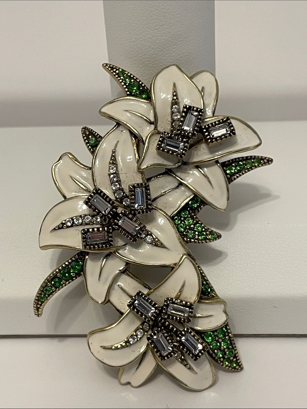 Vintage Heidi Daus “Hope, Purity And Peace” White Enamel Lily Brooch